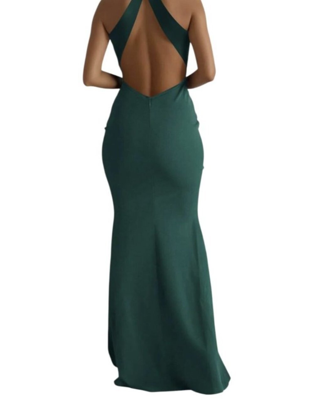 PoeKia Dark Green Halter Mermaid Maxi Dress Open Back S - Picture 5 of 5